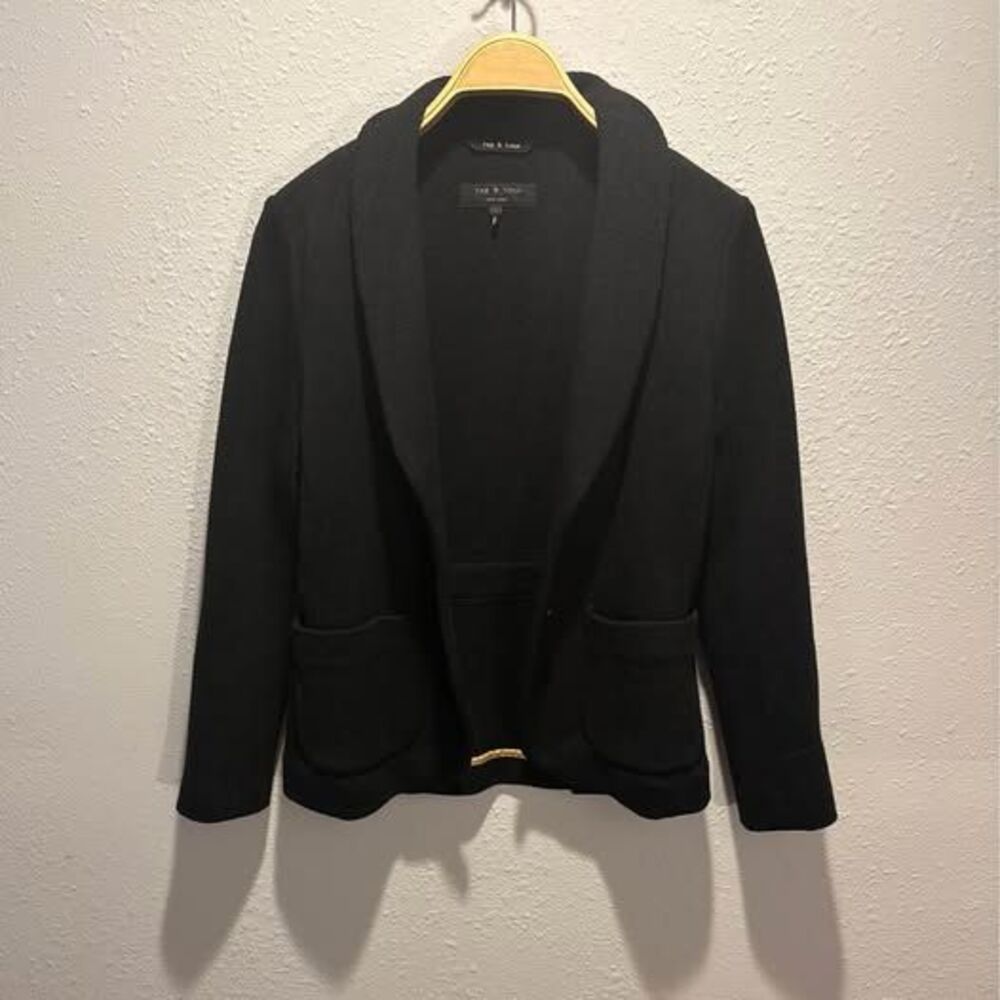 rag & bone Black Knit Shawl Collar 2-Button Blazer Size Large